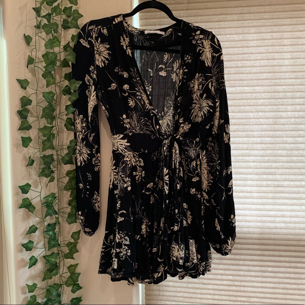 Black and Tan floral wrap dress